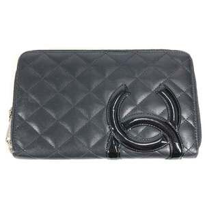 CHANEL Authentic Black Leather Logo Wallet